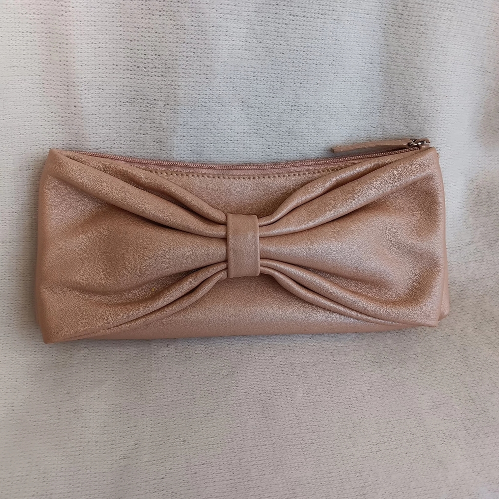 Furla leather bow clutch purse blush EUC